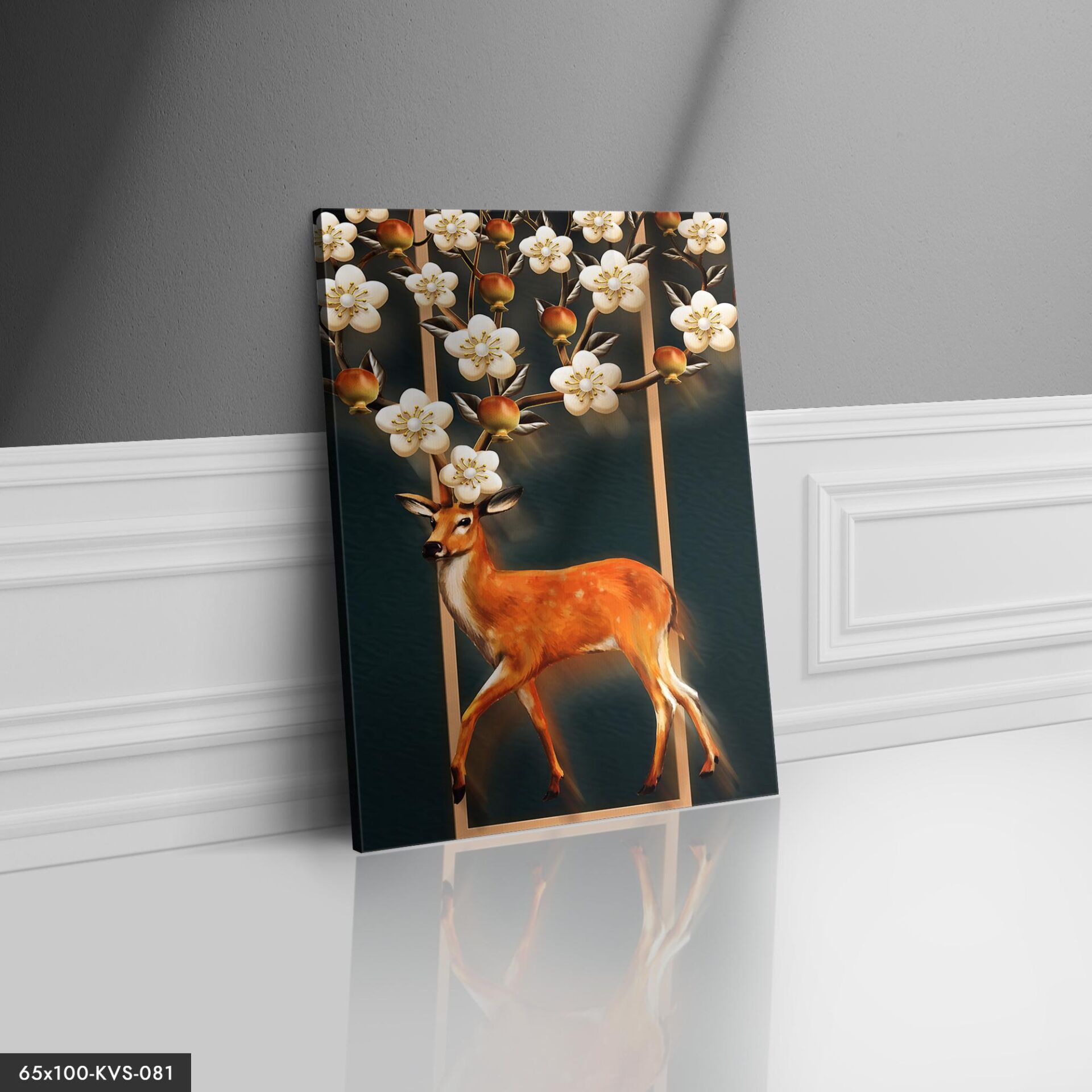 Çiçek Boynuzlu Geyik Kanvas - Canvas Tablo 40 x 30 CM - Çok Renkli