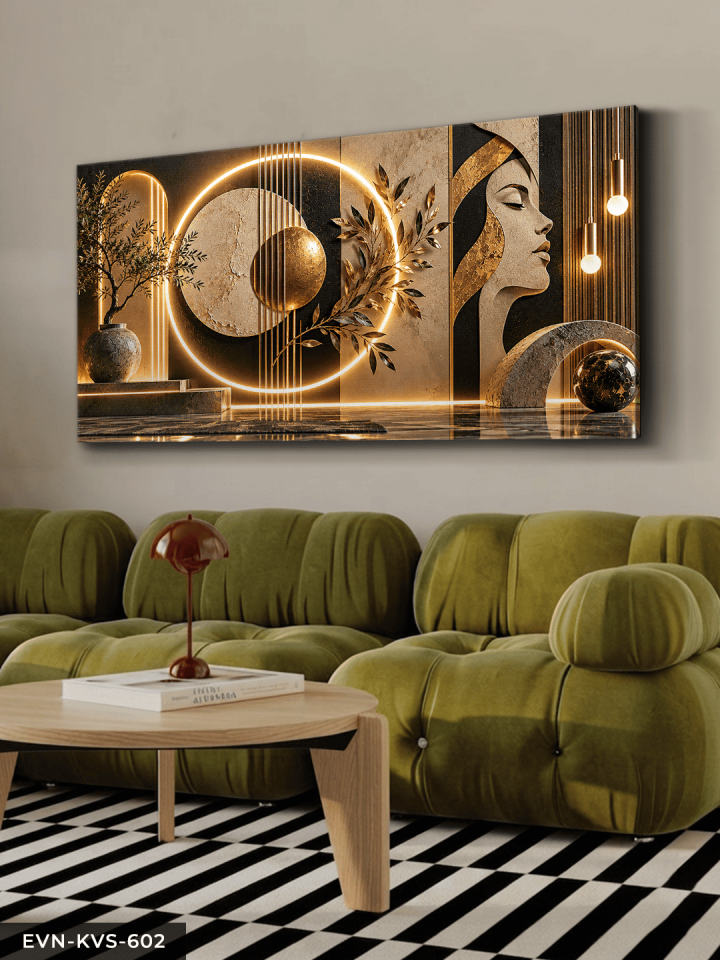 Yuvarlak Desenler ve Kadın Tek Parça Işıksız Kanvas - Canvas Tablo