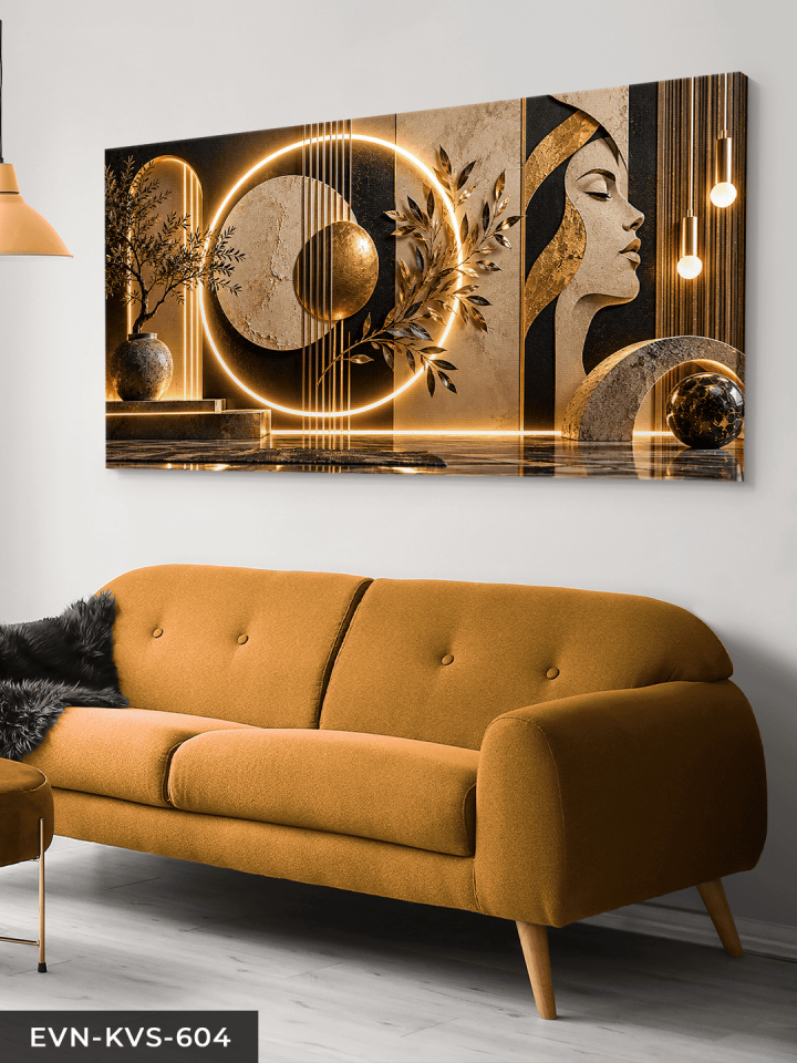 Yuvarlak Desenler ve Kadın Tek Parça Işıksız Kanvas - Canvas Tablo