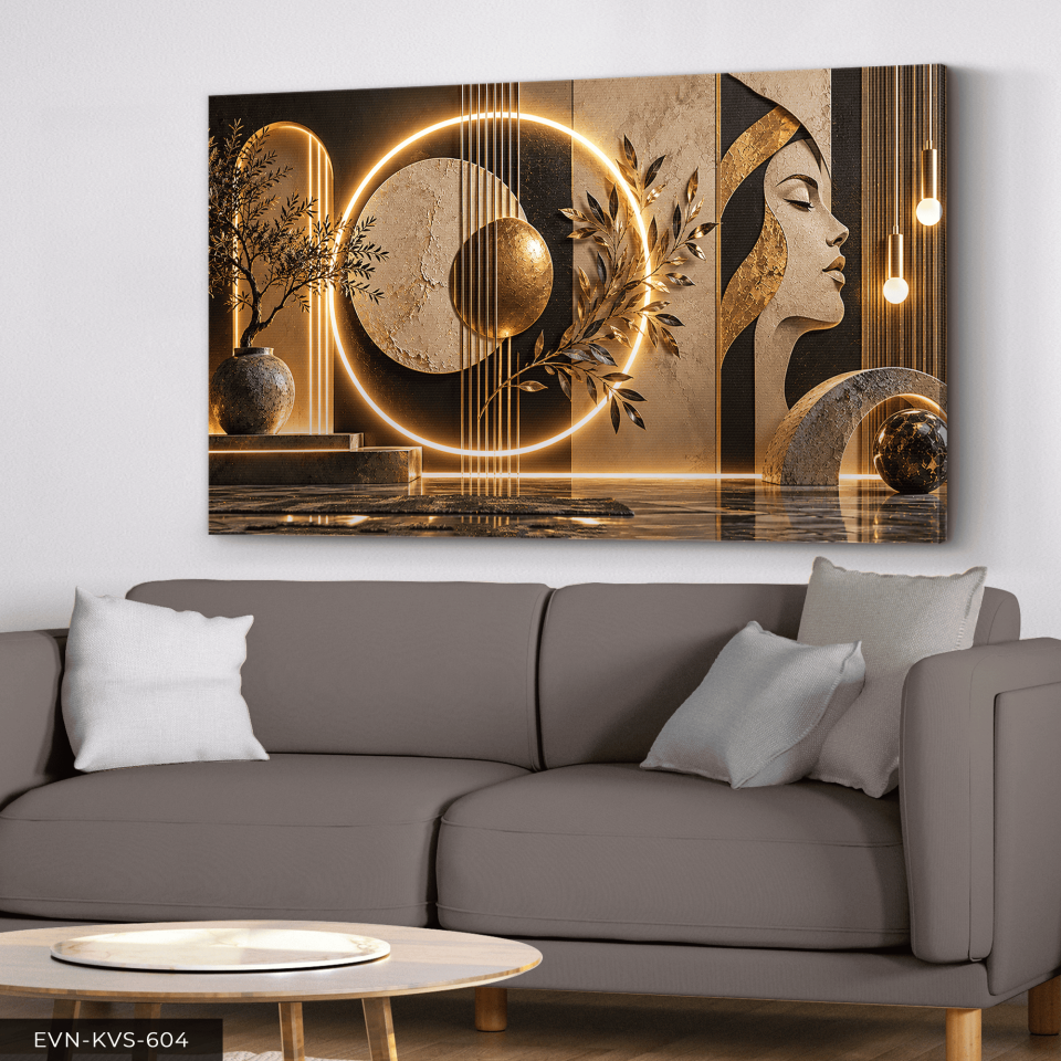 Yuvarlak Desenler ve Kadın Tek Parça Işıksız Kanvas - Canvas Tablo