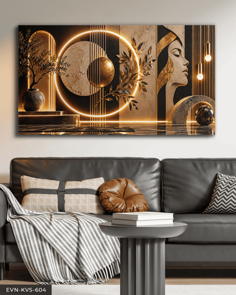 Yuvarlak Desenler ve Kadın Tek Parça Işıksız Kanvas - Canvas Tablo