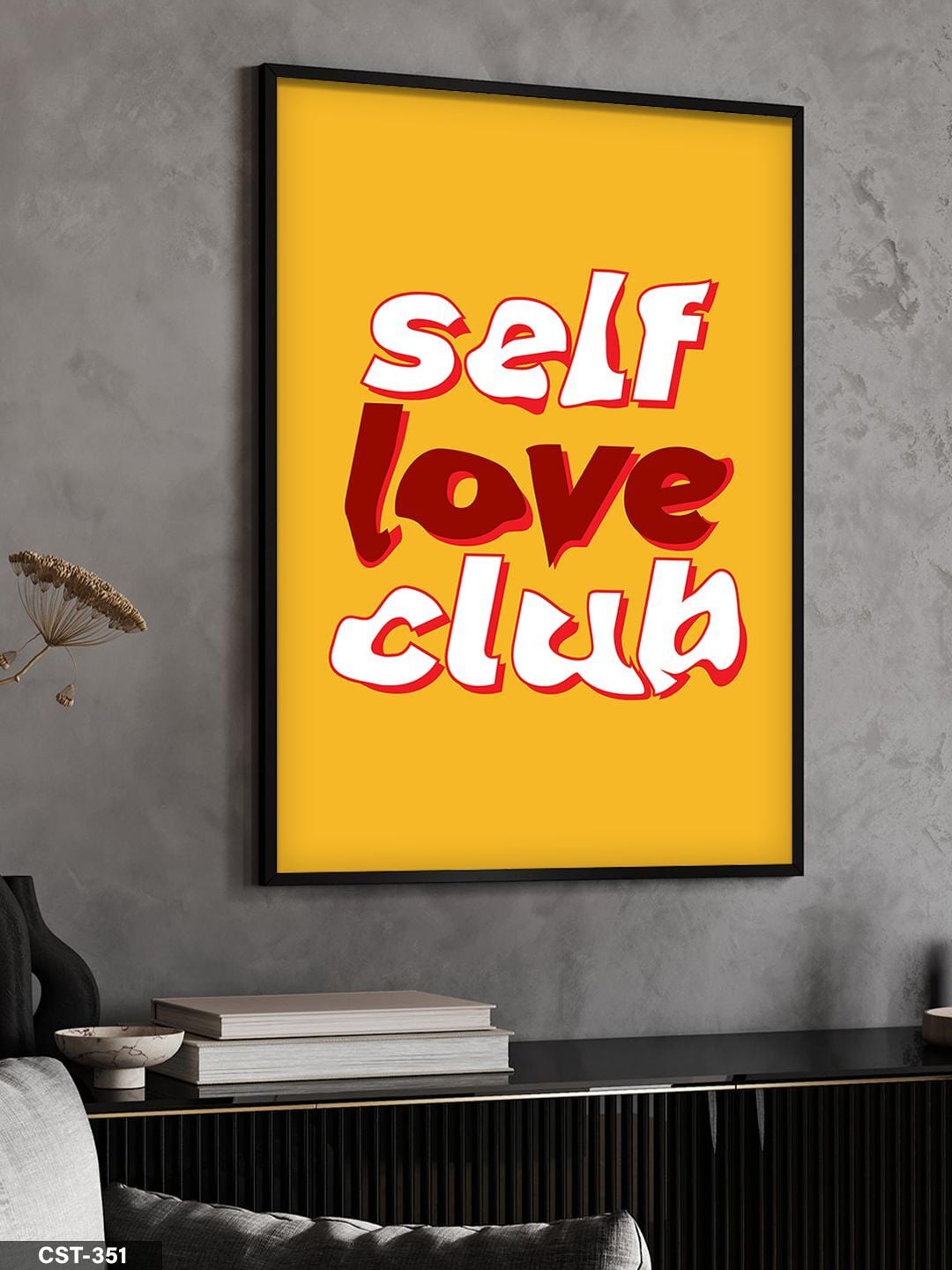 Self Love Clab Tek Parça Ahşap Çerçeveli Tablo Siyah - 40 x 60 CM