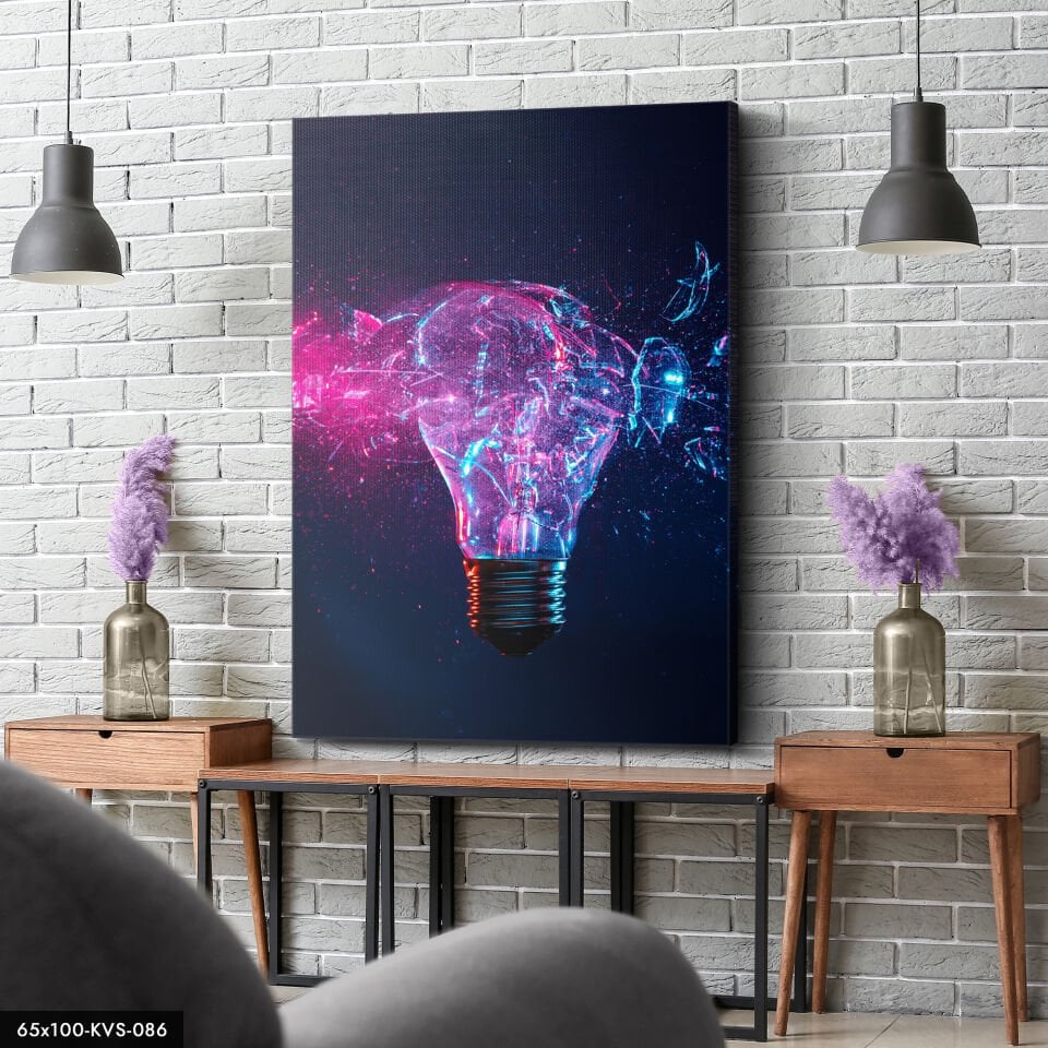 Renkli Ampul Kanvas - Canvas Tablo 40 x 30 CM - Çok Renkli