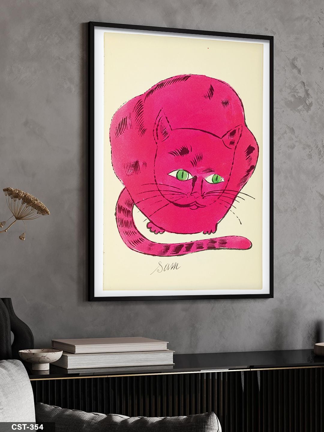 Pembe Kedi Tek Parça Ahşap Çerçeveli Tablo Siyah - 40 x 60 CM