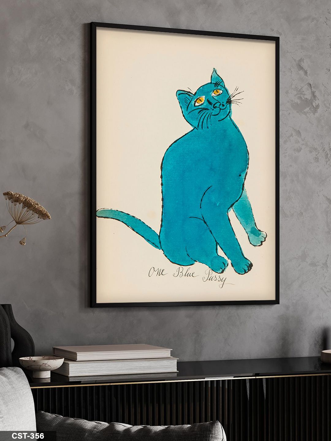 Mavi Kedi Tek Parça Ahşap Çerçeveli Tablo Siyah - 40 x 60 CM