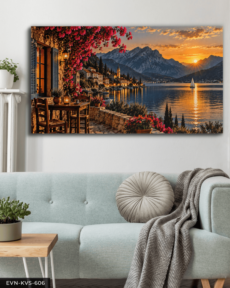 Pembe Çiçekli Günbatımı Tek Parça Kanvas - Canvas Tablo