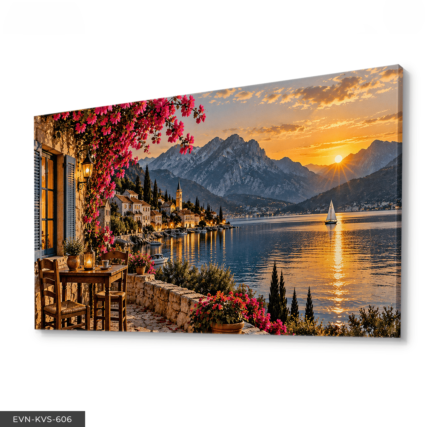 Pembe Çiçekli Günbatımı Tek Parça Kanvas - Canvas Tablo