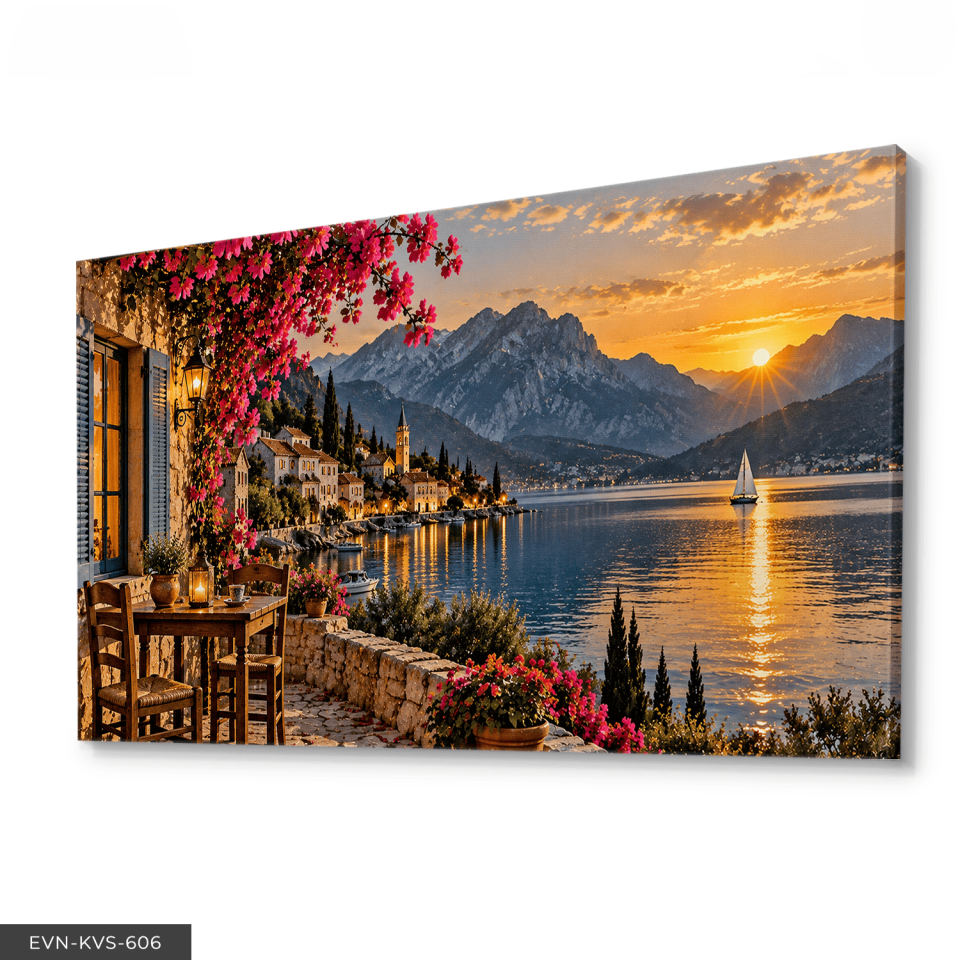 Pembe Çiçekli Günbatımı Tek Parça Kanvas - Canvas Tablo