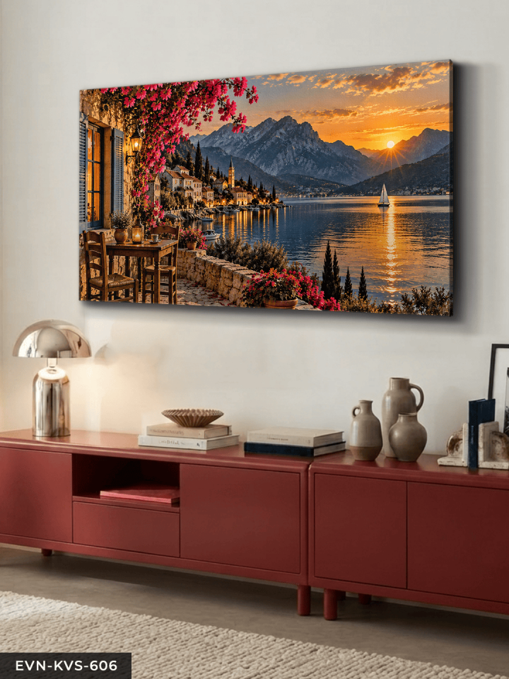 Pembe Çiçekli Günbatımı Tek Parça Kanvas - Canvas Tablo