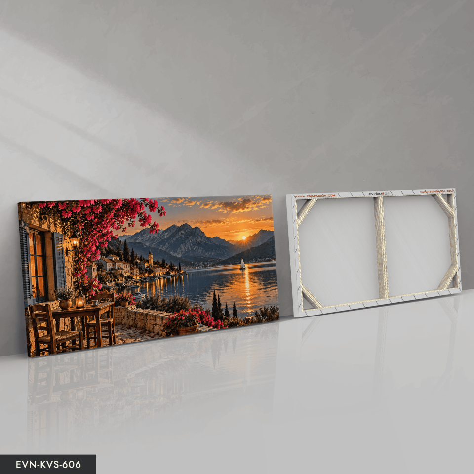 Pembe Çiçekli Günbatımı Tek Parça Kanvas - Canvas Tablo