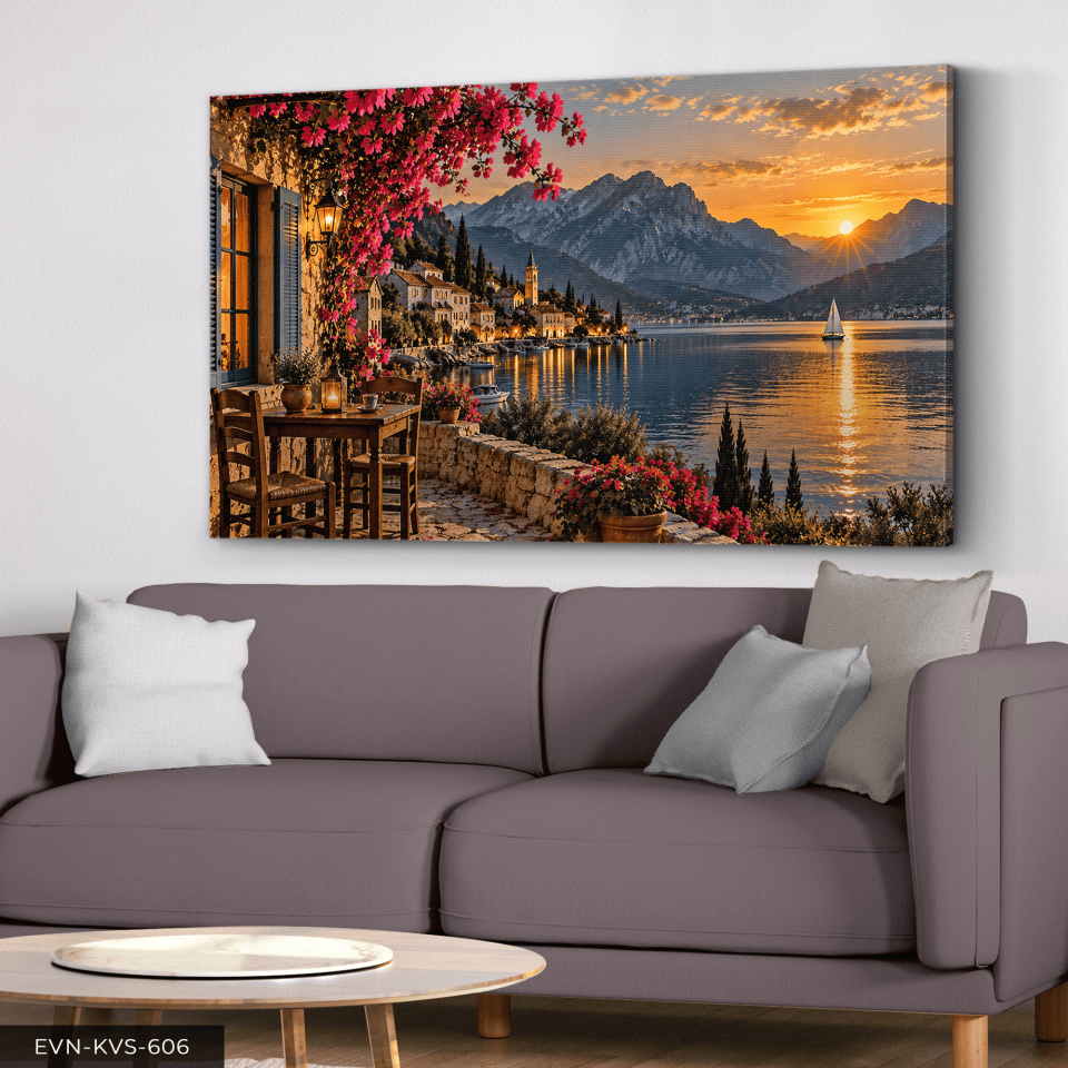 Pembe Çiçekli Günbatımı Tek Parça Kanvas - Canvas Tablo