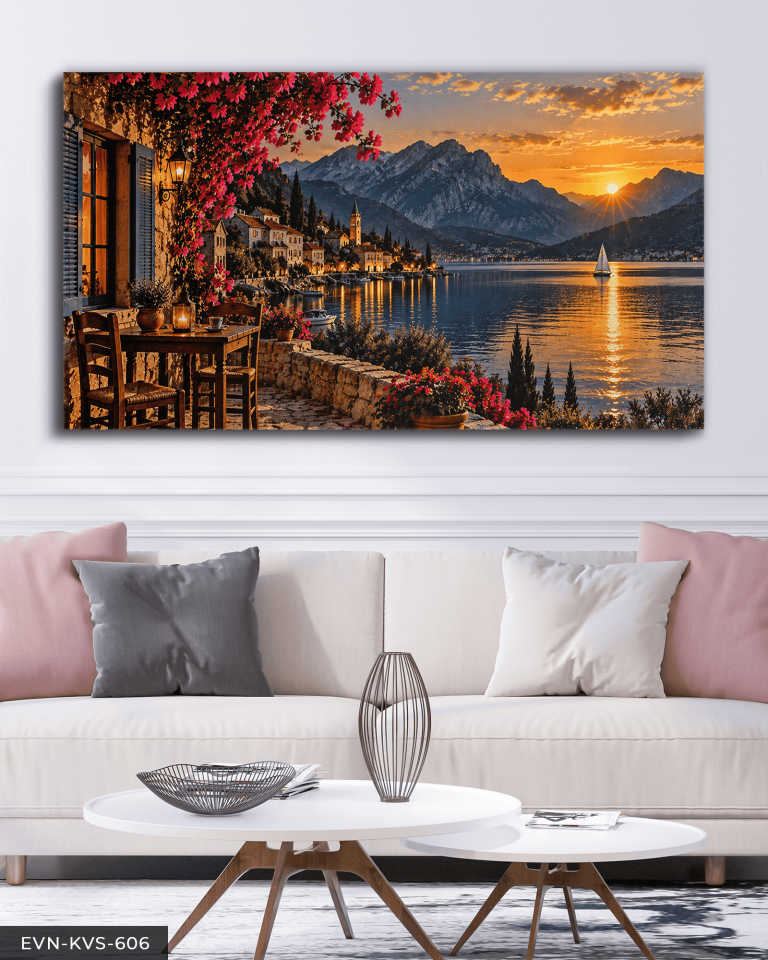 Pembe Çiçekli Günbatımı Tek Parça Kanvas - Canvas Tablo