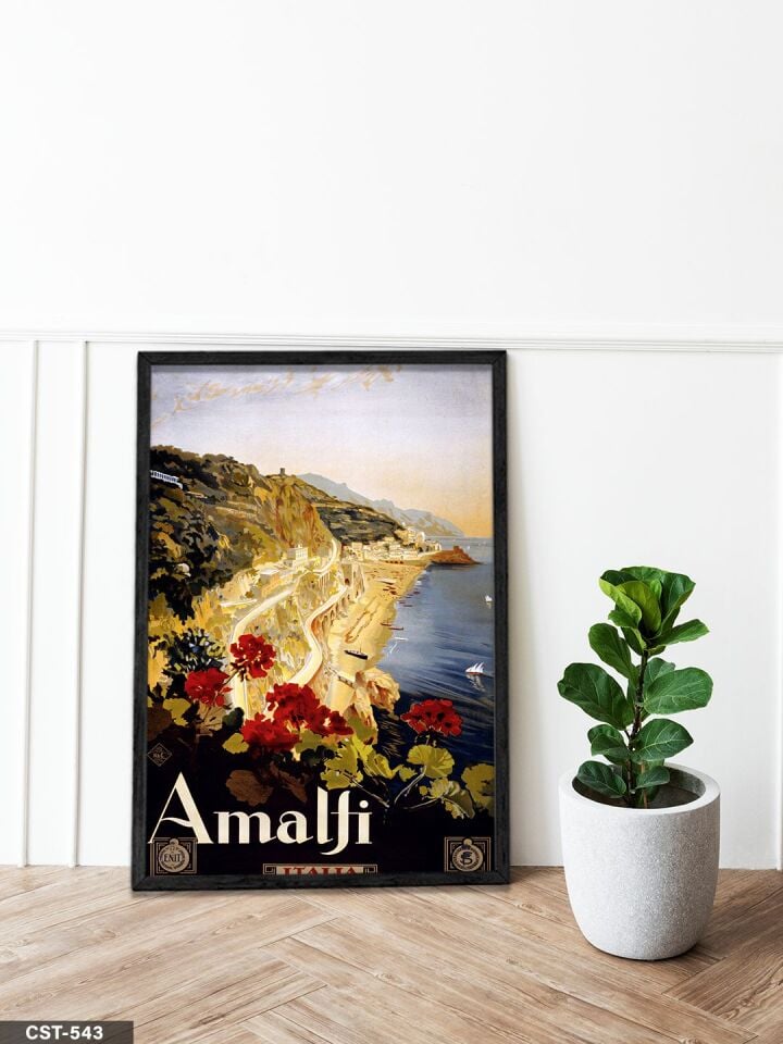 Amalfi İtalya Afişi Tek Parça Ahşap Çerçeveli Tablo Siyah - 20 x 30 CM