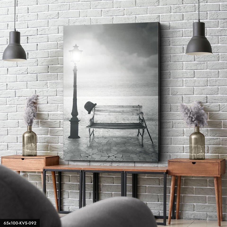 Deniz Kenarında Bank Kanvas - Canvas Tablo 40 x 30 CM - Çok Renkli