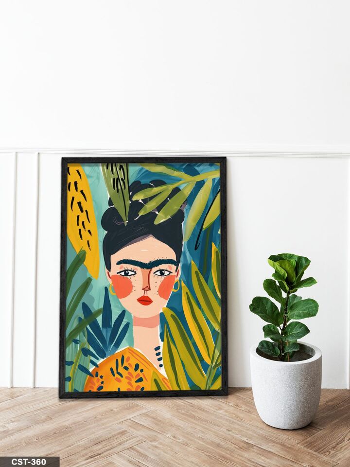 Frida Kahlo Portre Tek Parça Ahşap Çerçeveli Tablo Siyah - 40 x 60 CM