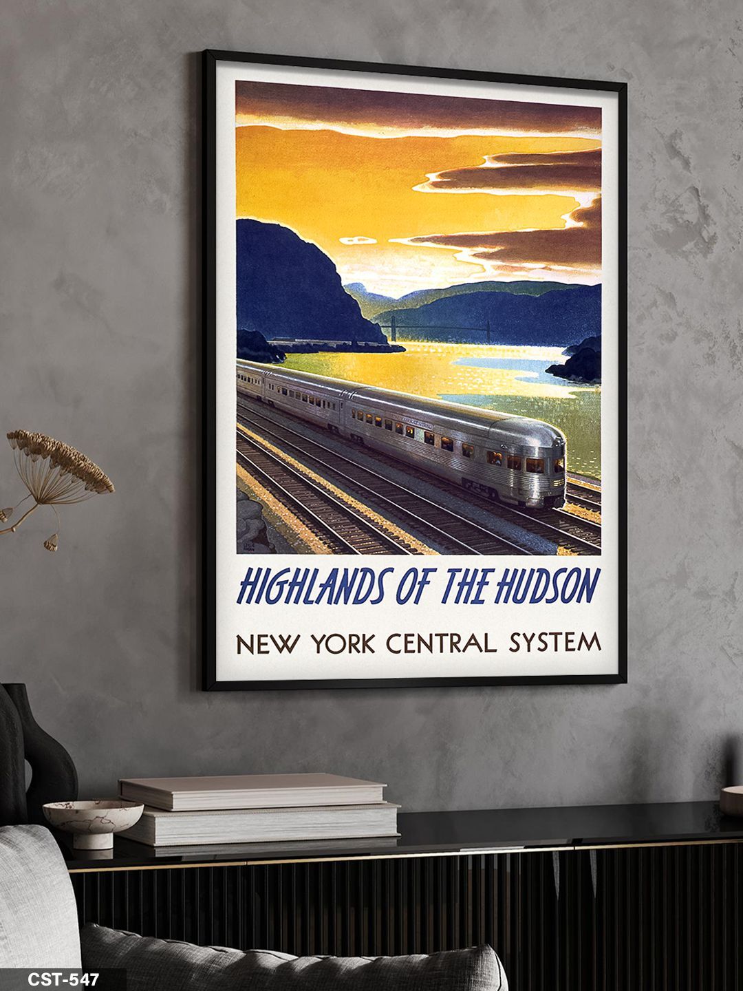 New York Central System Tek Parça Ahşap Çerçeveli Tablo Siyah - 20 x 30 CM