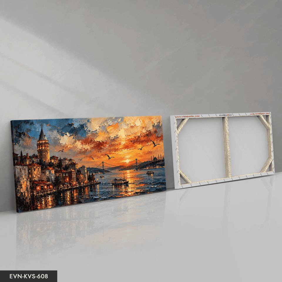 Yağlı Boya Görünümlü Galata Kulesi Tek Parça Kanvas - Canvas Tablo
