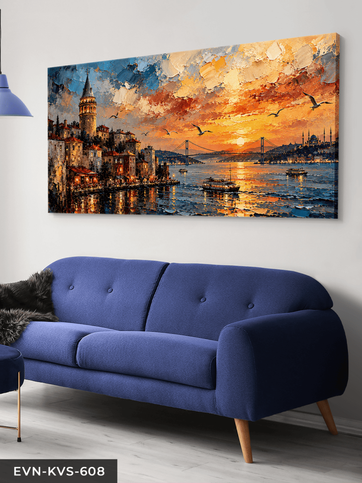 Yağlı Boya Görünümlü Galata Kulesi Tek Parça Kanvas - Canvas Tablo