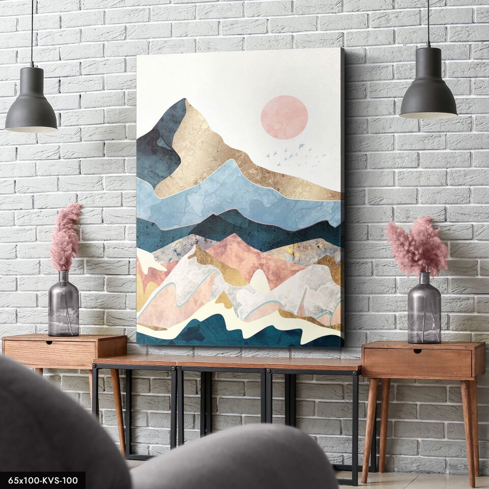 Soyut Dağlar Kanvas - Canvas Tablo 40 x 30 CM - Çok Renkli