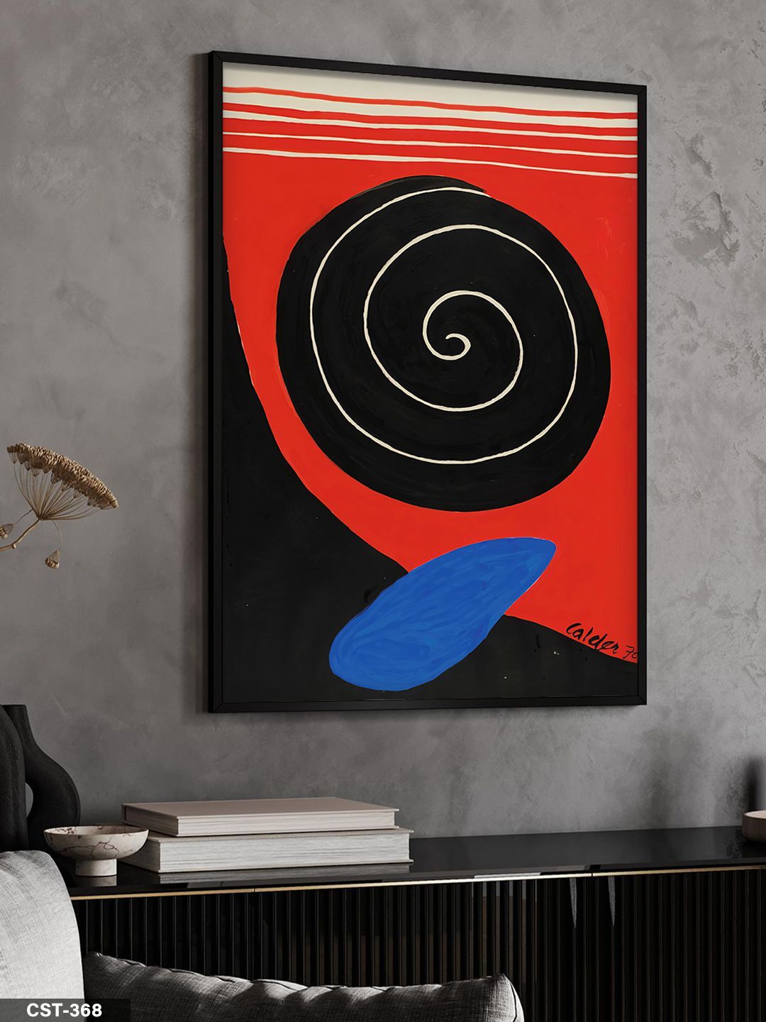 Siyah Spiral Tek Parça Ahşap Çerçeveli Tablo Siyah - 40 x 60 CM