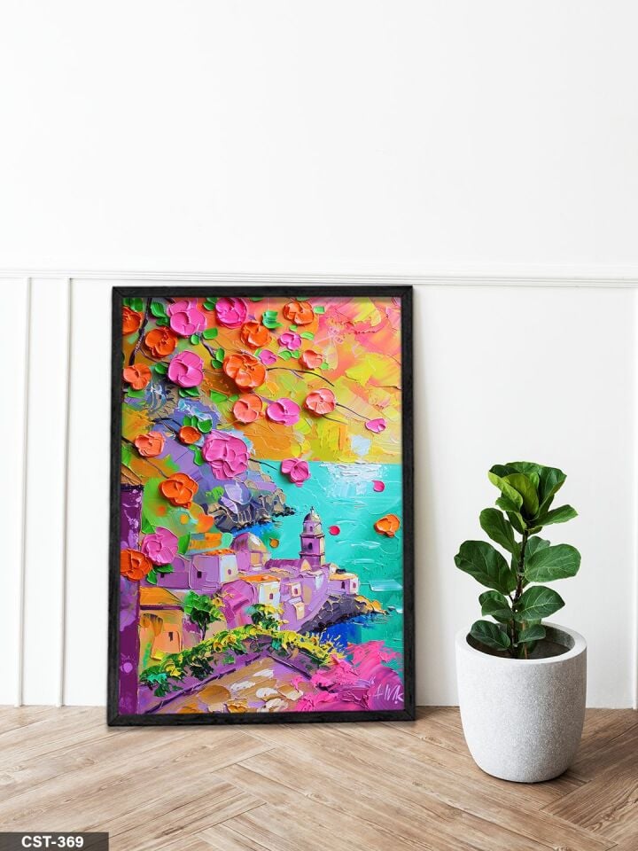 Dokulu Manzara Tek Parça Ahşap Çerçeveli Tablo Siyah - 40 x 60 CM