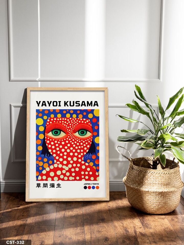 Yayoi Kusama Kırmızı Benekli Portre Tek Parça Ahşap Çerçeveli Tablo Naturel - 30 x 40 CM