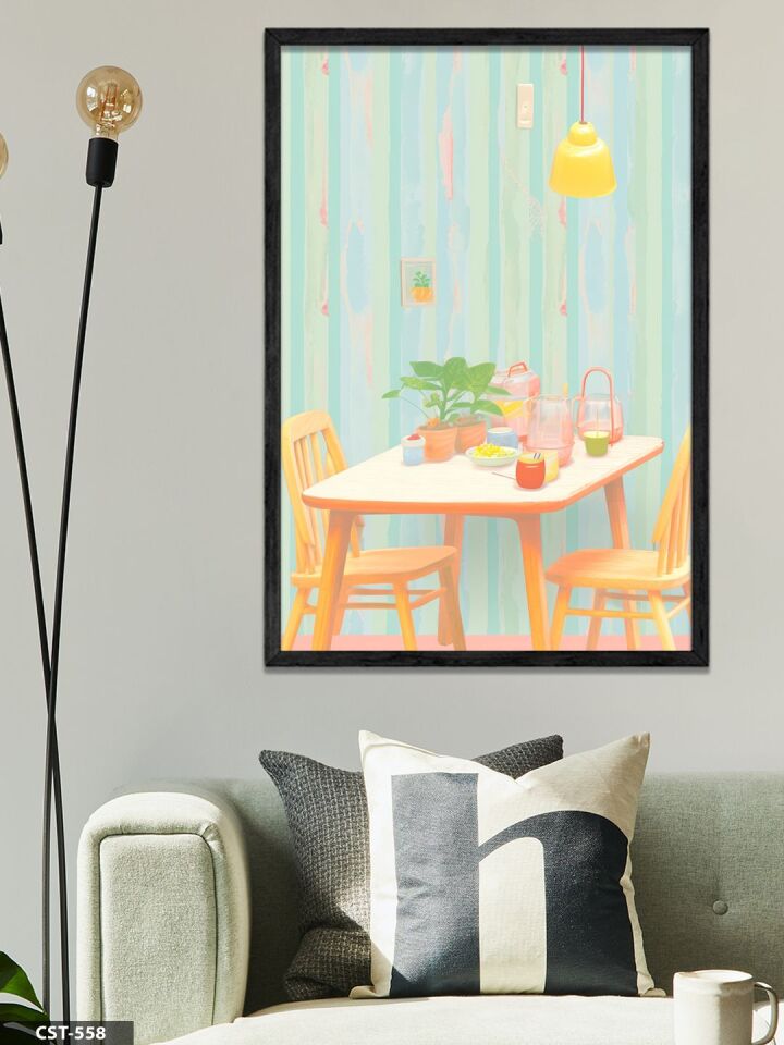 Pastel Tonlarında Cafe Tek Parça Ahşap Çerçeveli Tablo Siyah - 20 x 30 CM