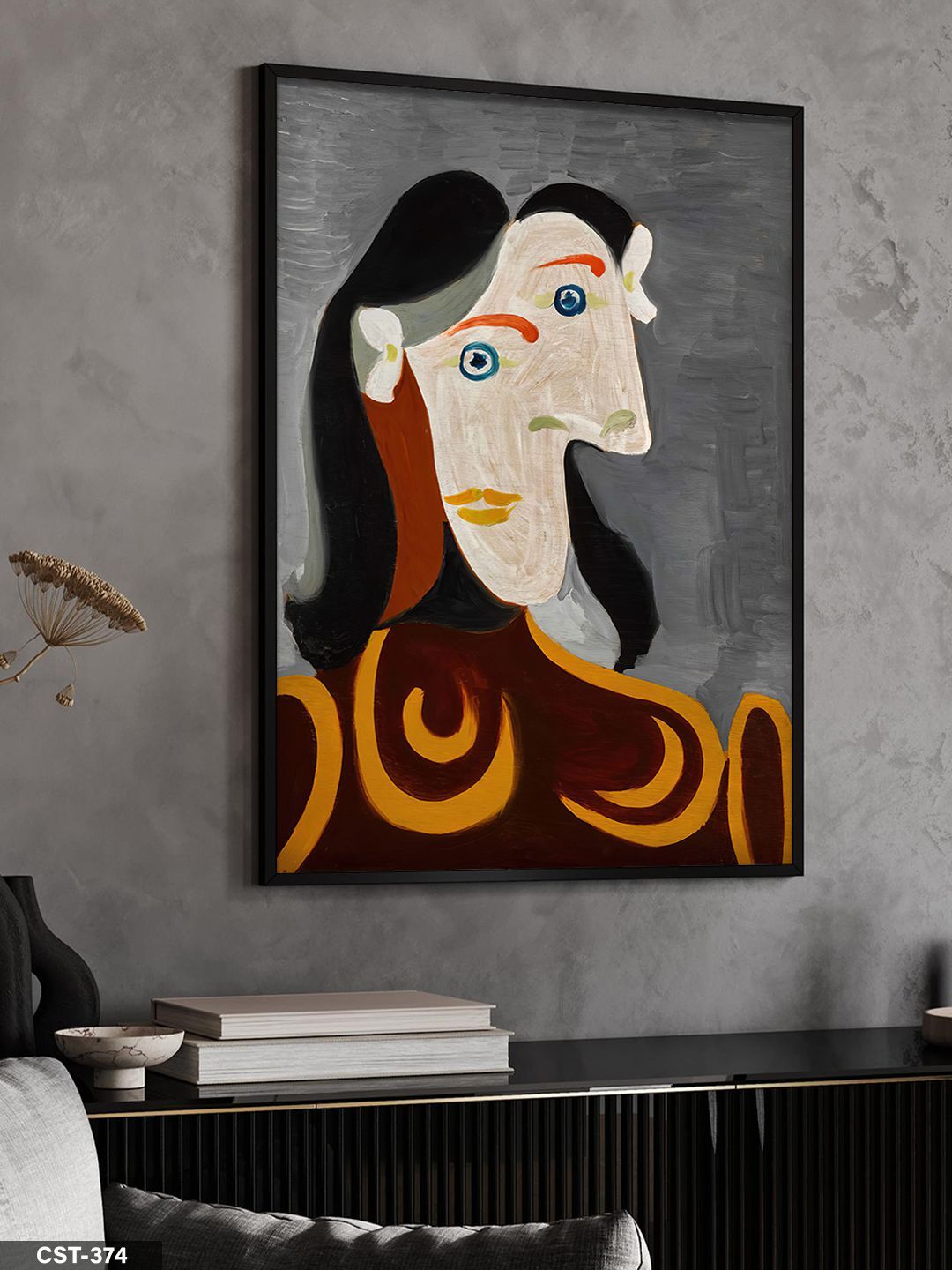 Picasso Buste De Femma a La Robe Tek Parça Ahşap Çerçeveli Tablo Siyah - 40 x 60 CM