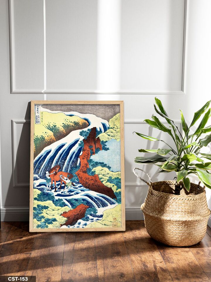Dalga illüstrasyon The Great Wave Tarzı Tek Parça Ahşap Çerçeveli Tablo Naturel - 50 x 70 CM