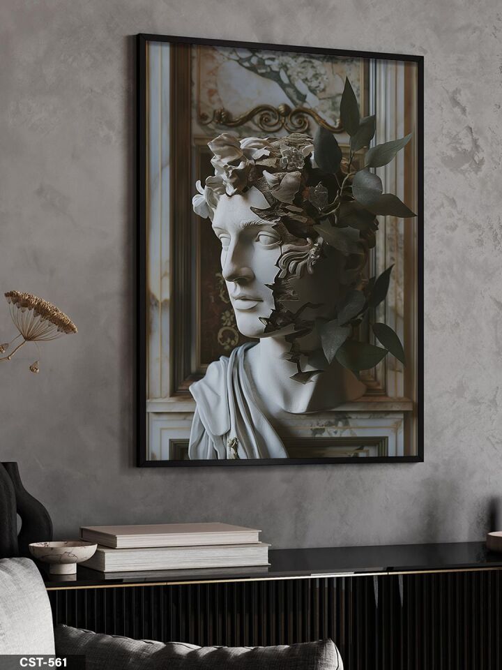 Çiçekli Heykel Tek Parça Ahşap Çerçeveli Tablo Siyah - 20 x 30 CM