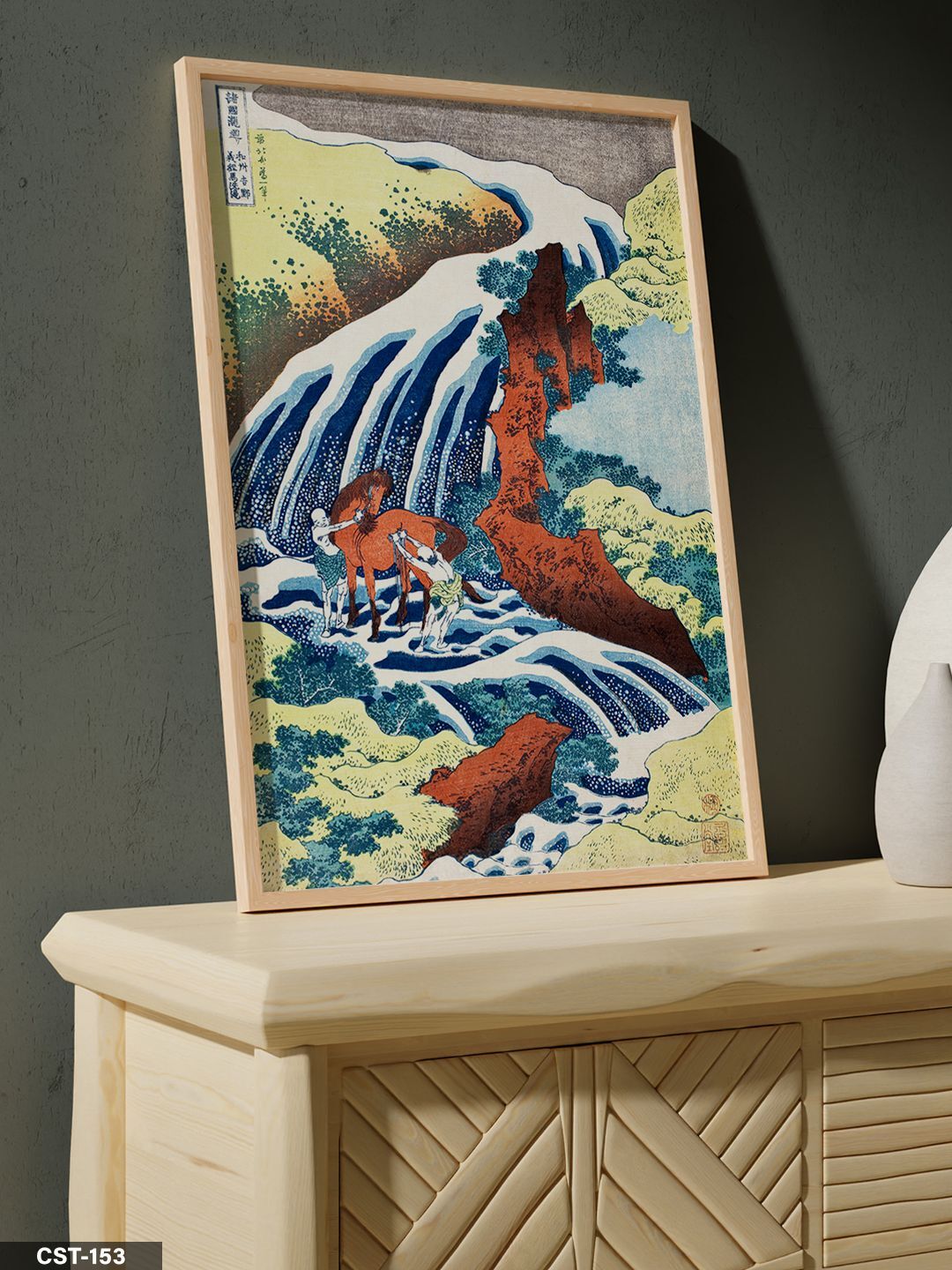 Dalga illüstrasyon The Great Wave Tarzı Tek Parça Ahşap Çerçeveli Tablo Naturel - 50 x 70 CM