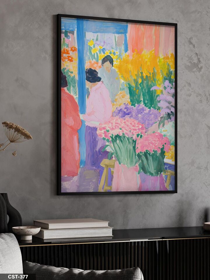 Gerrit Albertus Bereker Flower Market Tek Parça Ahşap Çerçeveli Tablo Siyah - 40 x 60 CM