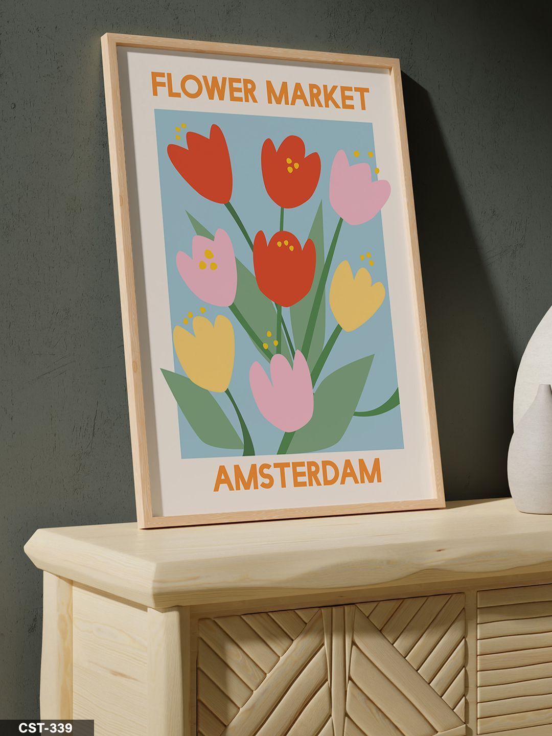 Flower Market Amsterdam Tek Parça Ahşap Çerçeveli Tablo Naturel - 30 x 40 CM