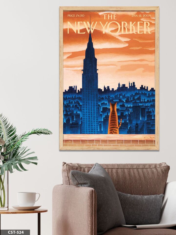 The New Yorker Poster Kedi Tek Parça Ahşap Çerçeveli Tablo