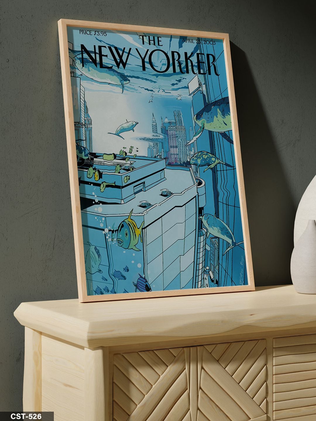 The New Yorker Poster Balık Tek Parça Ahşap Çerçeveli Tablo