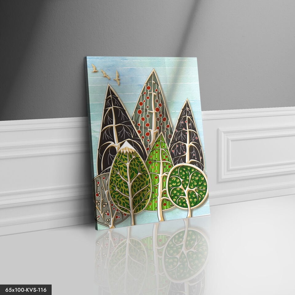 Ağaçlar Soyut Sanat Kanvas - Canvas Tablo 40 x 30 CM - Çok Renkli