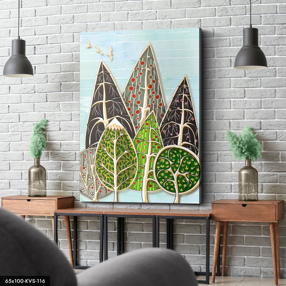 Ağaçlar Soyut Sanat Kanvas - Canvas Tablo 40 x 30 CM - Çok Renkli