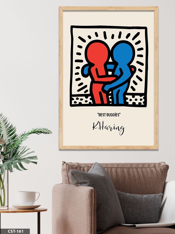 Keith Haring Best Buddies Tek Parça Ahşap Çerçeveli Tablo Naturel - 50 x 70 CM