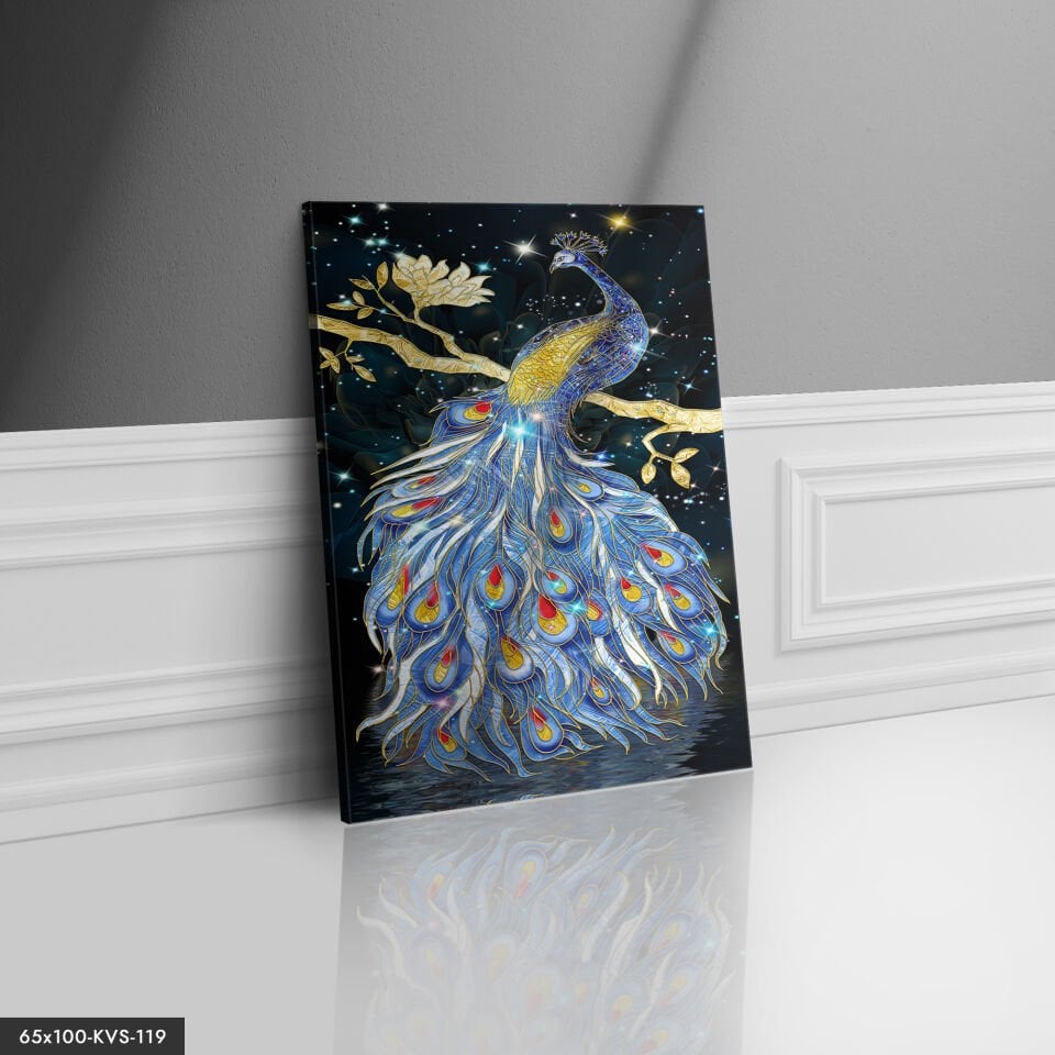 Tavus Kuşu Kanvas - Canvas Tablo 40 x 30 CM - Çok Renkli