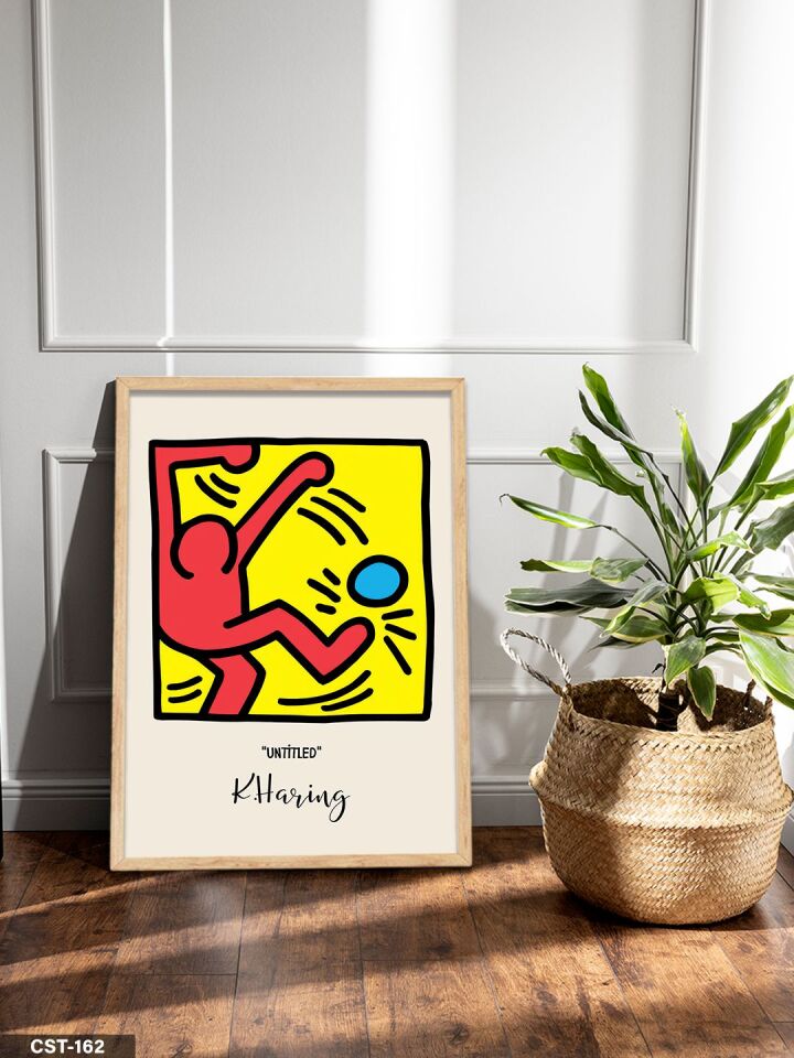 Keith Haring Untitled Tek Parça Ahşap Çerçeveli Tablo Naturel - 50 x 70 CM