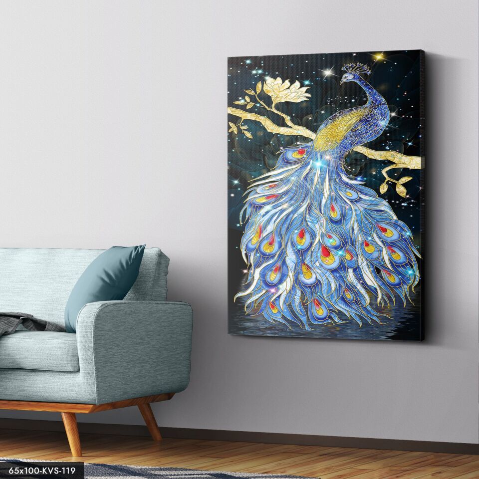 Tavus Kuşu Kanvas - Canvas Tablo 40 x 30 CM - Çok Renkli