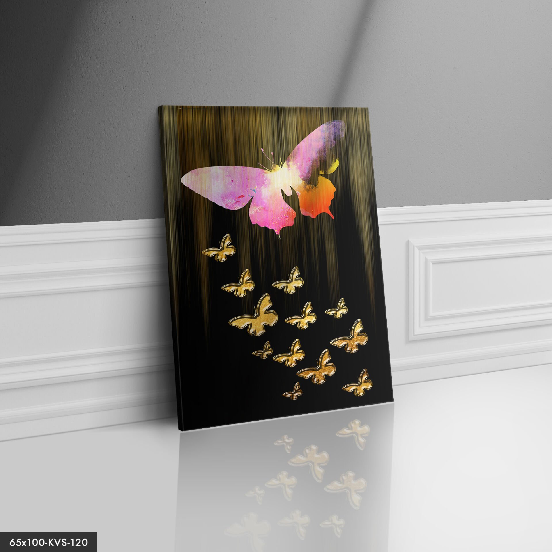 Gold Kelebekler Kanvas - Canvas Tablo 40 x 30 CM - Çok Renkli