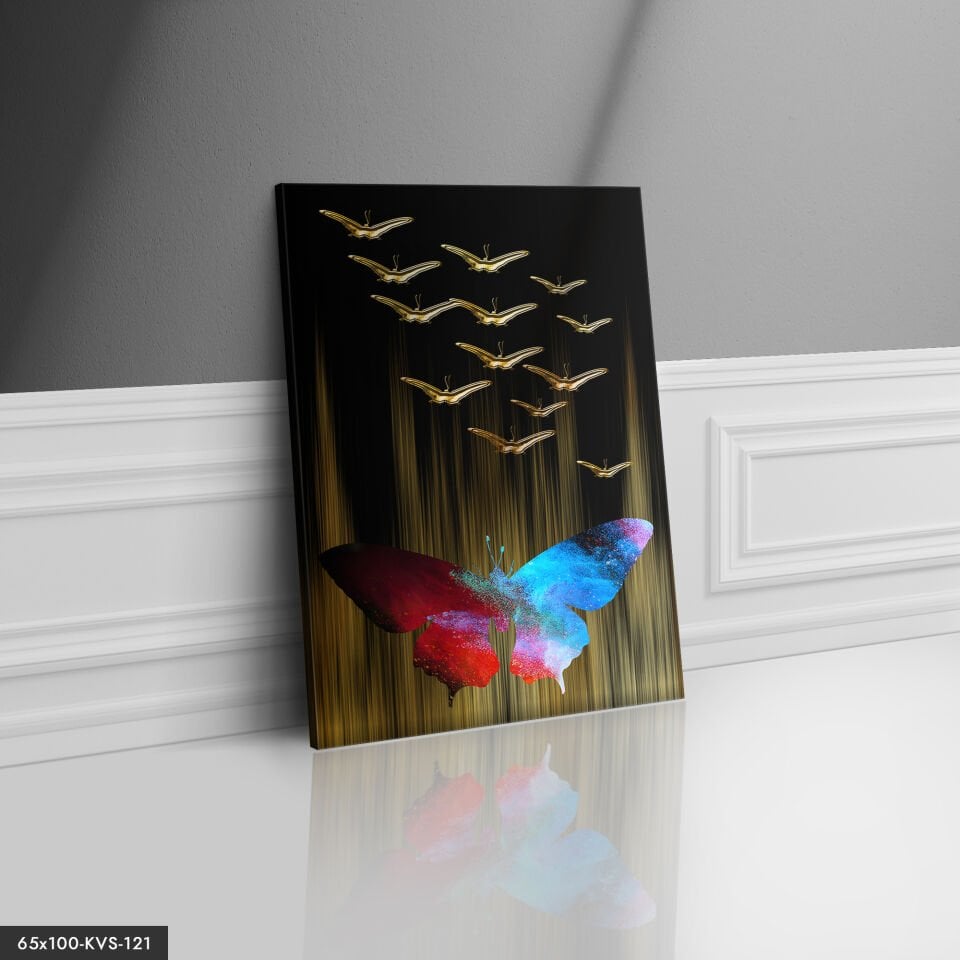 Gold Kelebekler Kanvas - Canvas Tablo 40 x 30 CM - Çok Renkli