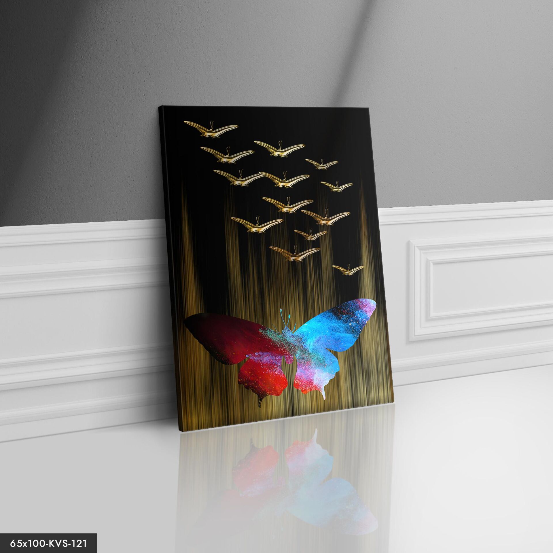 Gold Kelebekler Kanvas - Canvas Tablo 40 x 30 CM - Çok Renkli