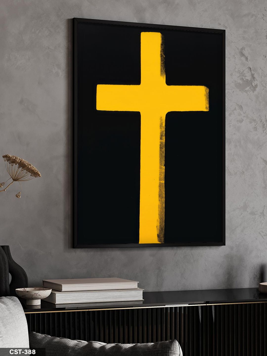 Sarı Haç Tek Parça Ahşap Çerçeveli Tablo Siyah - 40 x 60 CM