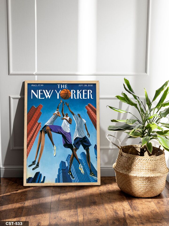The New Yorker Poster Basketbol Tek Parça Ahşap Çerçeveli Tablo