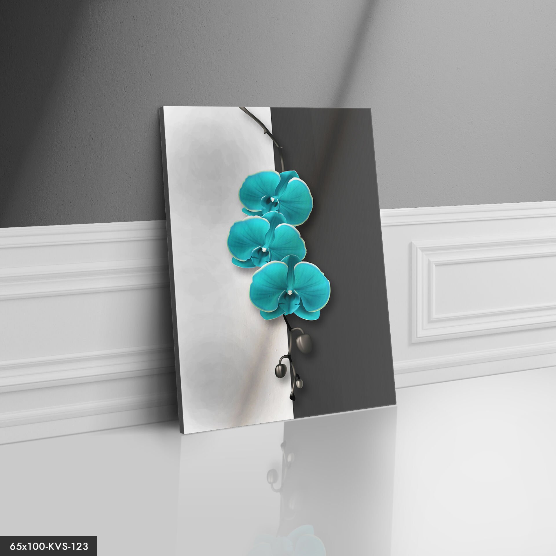 Turkuaz Çiçek Kanvas - Canvas Tablo 40 x 30 CM - Çok Renkli