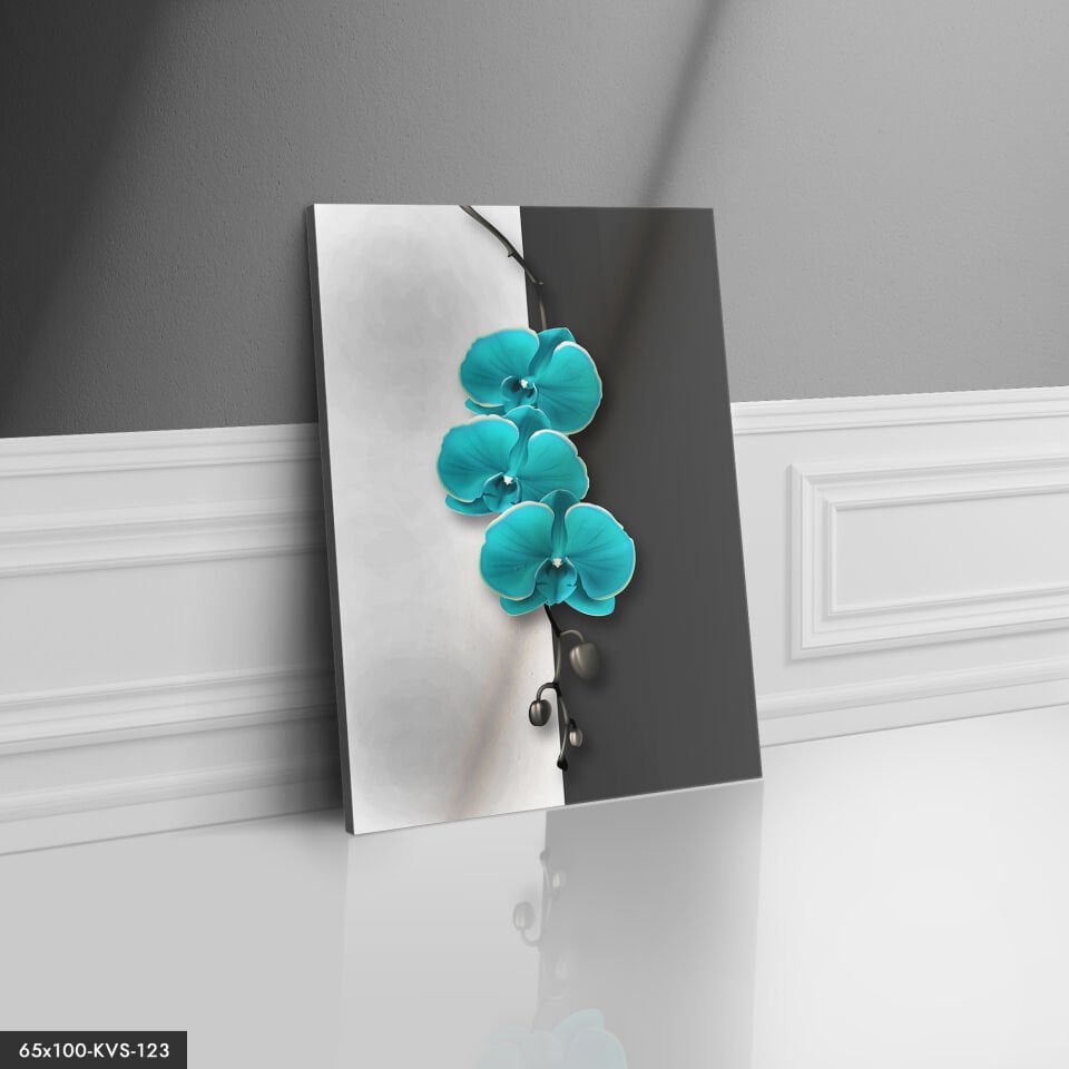 Turkuaz Çiçek Kanvas - Canvas Tablo 40 x 30 CM - Çok Renkli