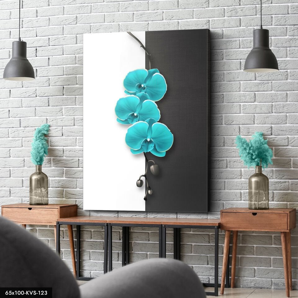 Turkuaz Çiçek Kanvas - Canvas Tablo 40 x 30 CM - Çok Renkli