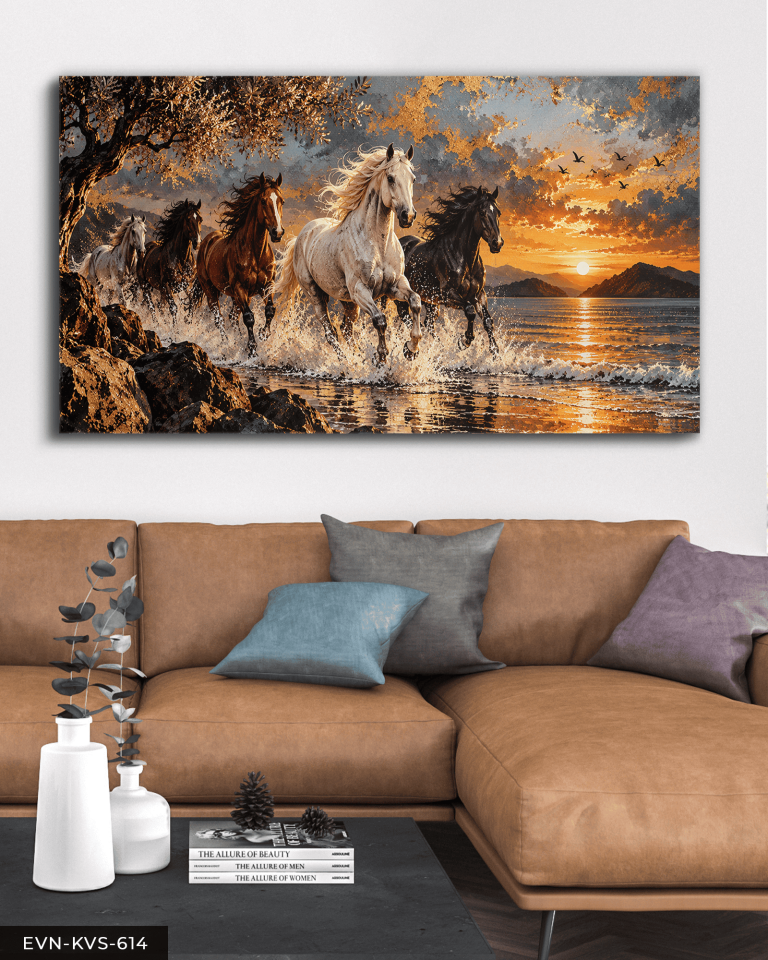 Gündoğumunda Atlar Tek Parça Kanvas - Canvas Tablo